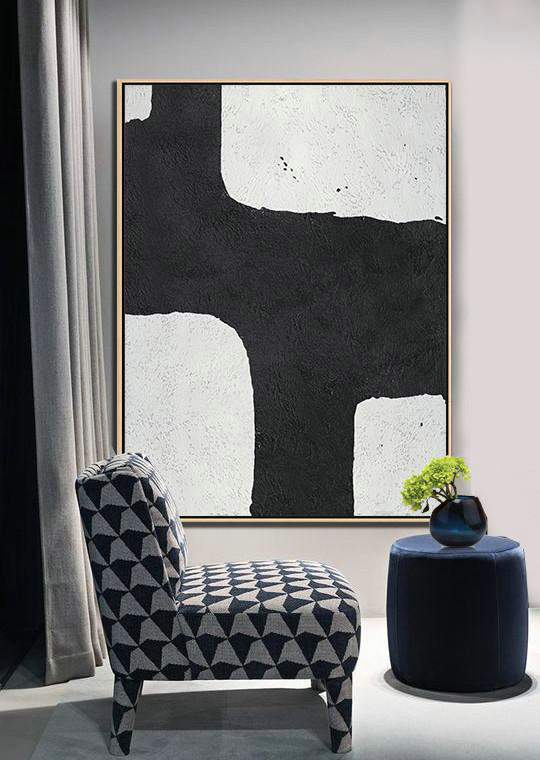 Large Abstract Art Handmade Oil Painting,Black And White Minimalist Painting On Canvas - Decorating A Big Living Room